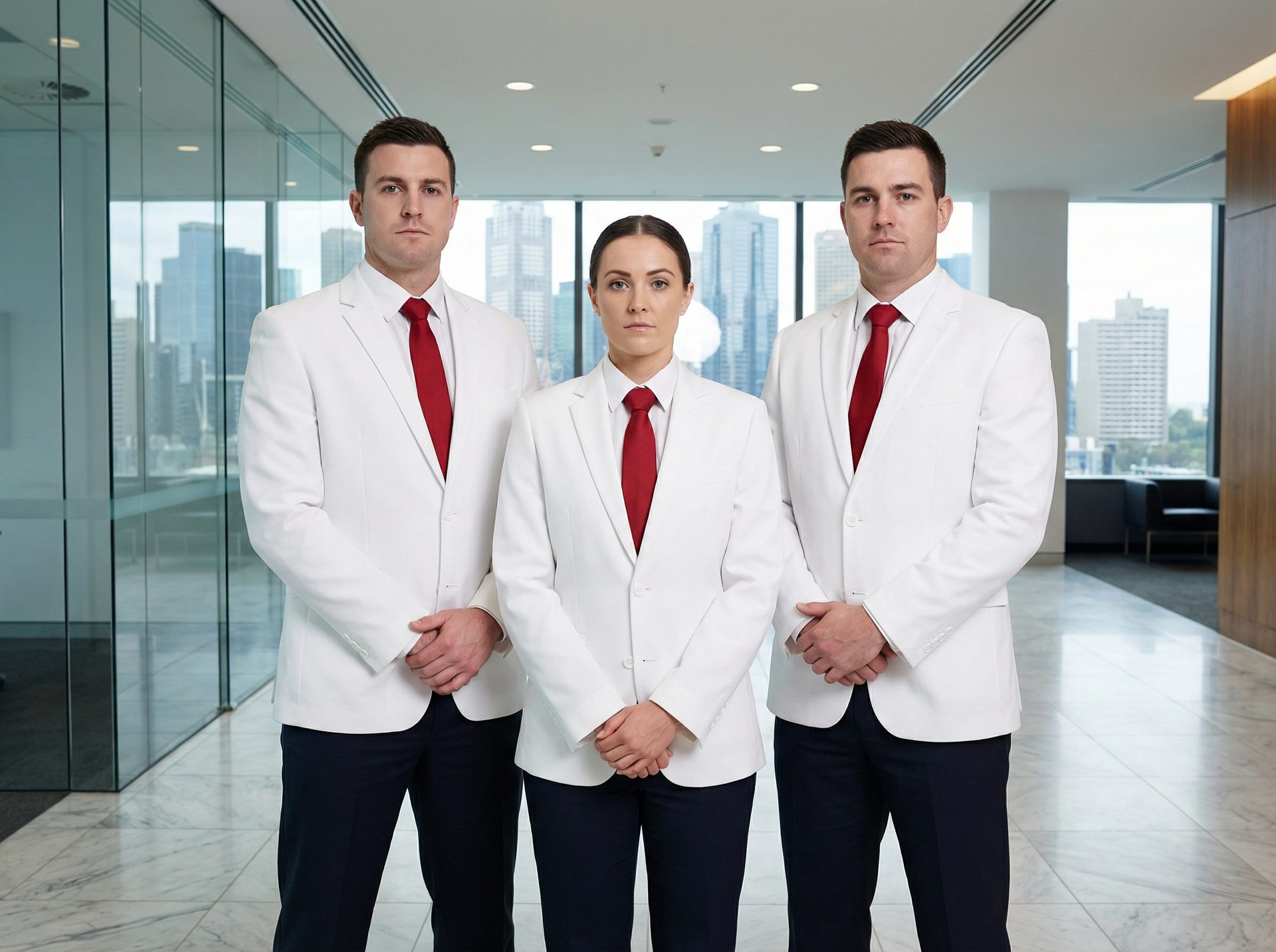 Titan Guard Solution professional security team in white uniforms