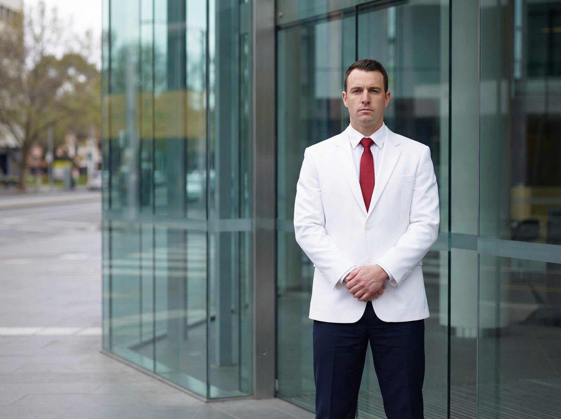 Static security guard at commercial building entrance in Melbourne
